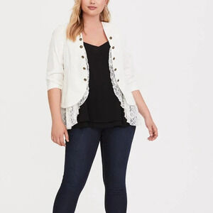 Torrid Twill Lace Peplum Button Jacket Coat Ivory Cream Plus Size 2X